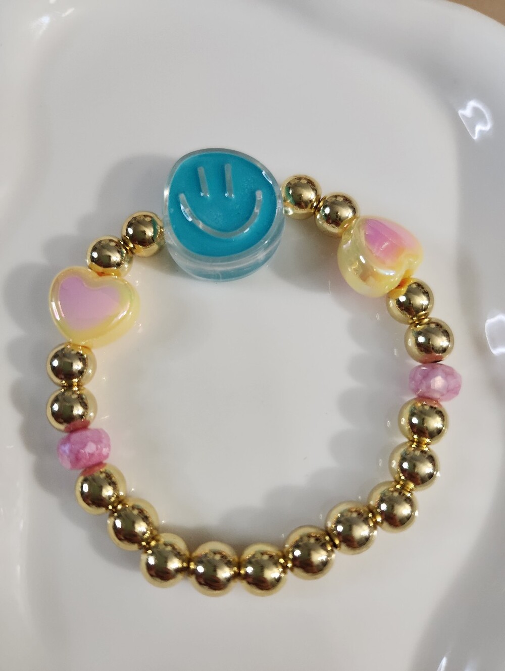 Handmade smile and heart beaded bracelet